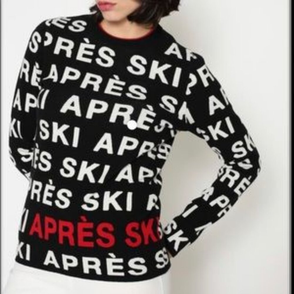 Minnie Rose Apres Ski Black White Knit Sweater L *